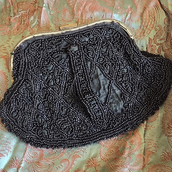 Micro beaded Black Antique Purse Wristlet or Belt Loop -  Handmade 1920s - - Picture 2 of 10